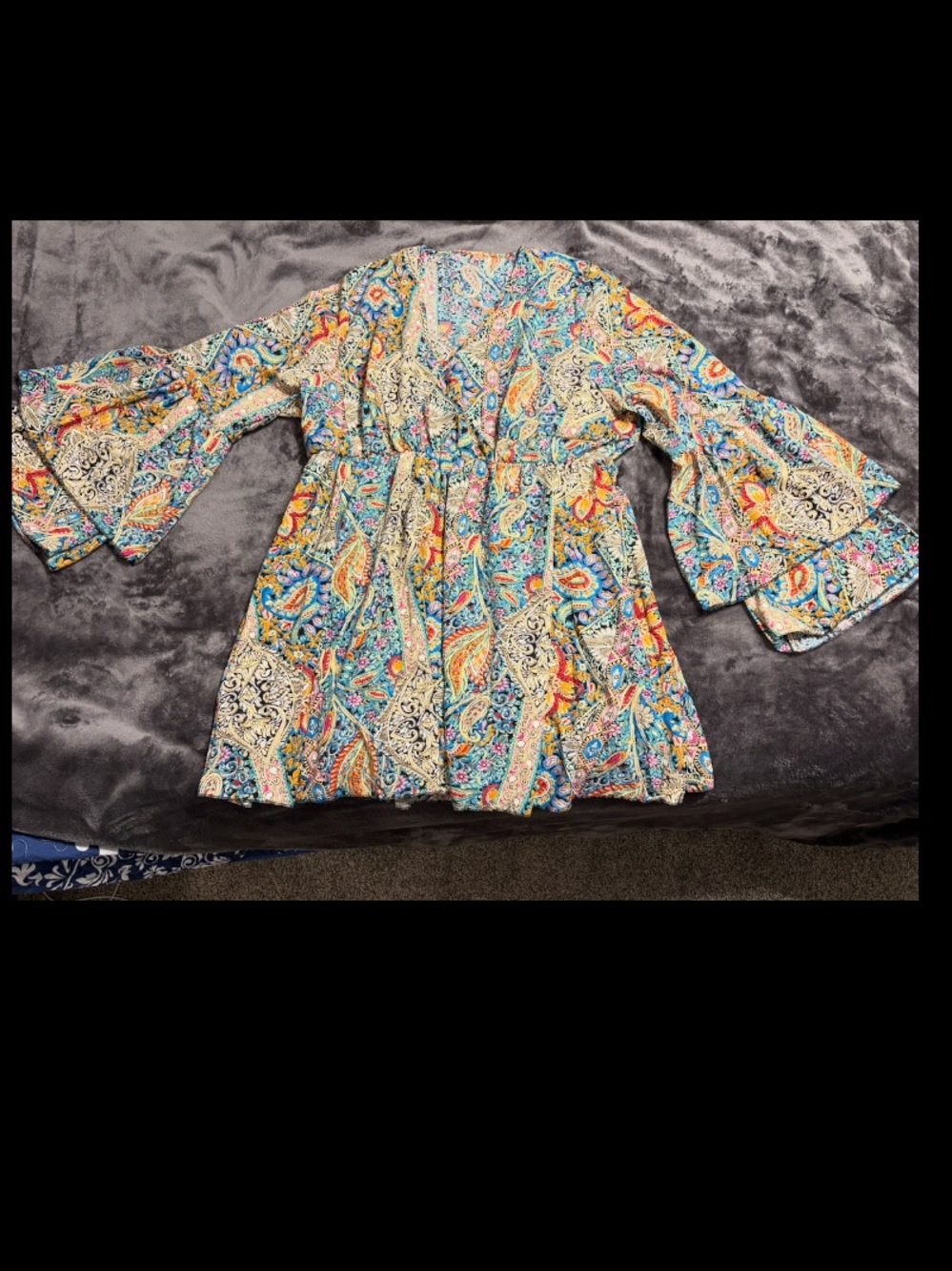 Vibrant Paisley V-Neck Tunic Dress in Teal & Multicolor